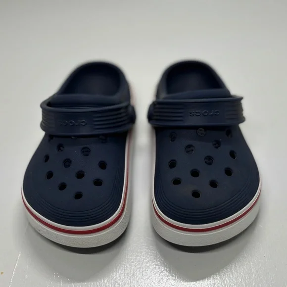 Crocs Kids Navy Clogs with white stripe size 10 - Picture 3 of 10